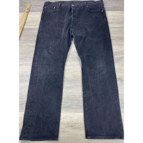 Levis 501 Jeans Mens 42 Button‎ Fly Black Denim Straight Leg Adult Casual 42x34 - Picture 9 of 13